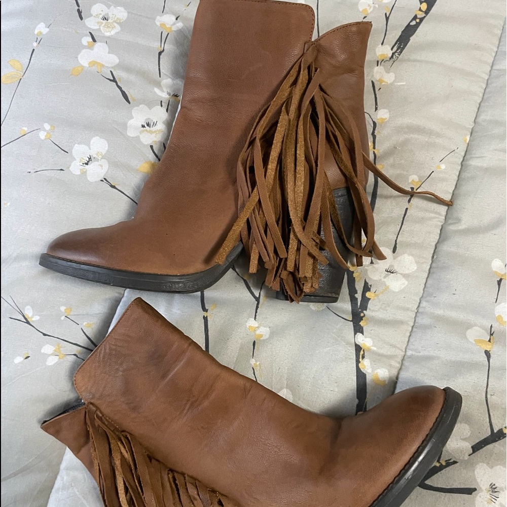 Leather fringe cowboy bootie